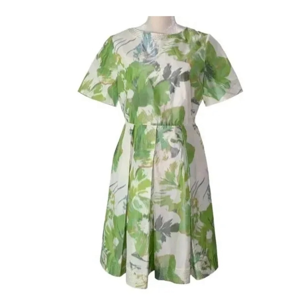 Roberto Quaglia Vintage Silk Floral Dress Size Small‎ Box Pleat Short Sleeve
